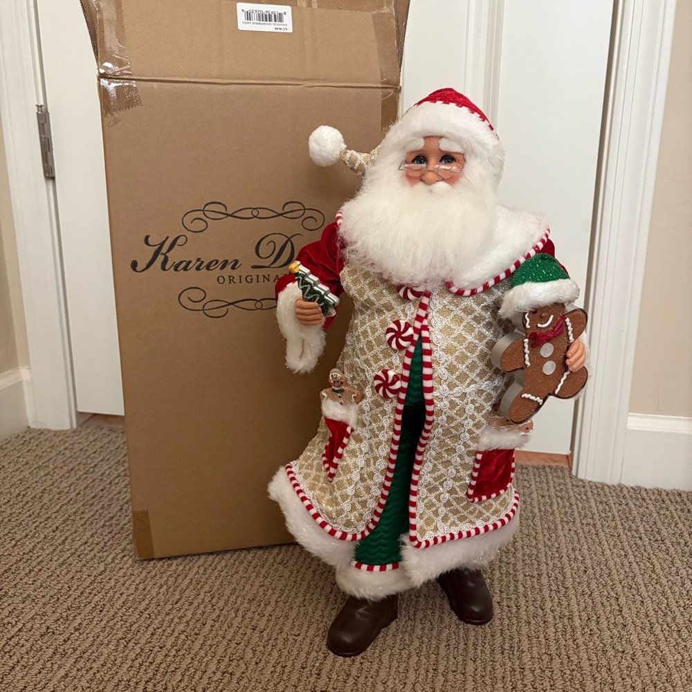 Karen Didion Whimsical Gingerbread Cookie Resin & Cloth 17” Standing Santa Doll
